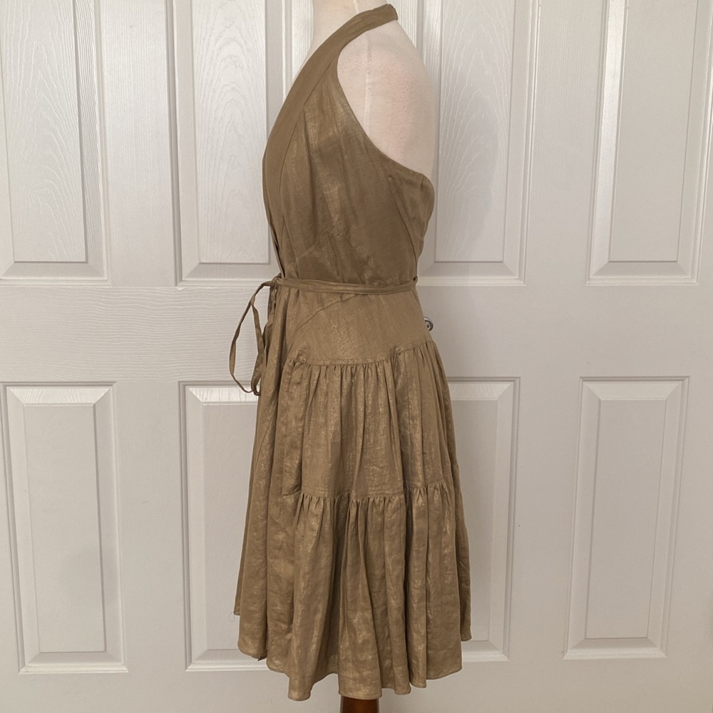 Lauren Ralph Lauren 100% Linen Halter Wrap Dress Size M - Picture 4 of 12
